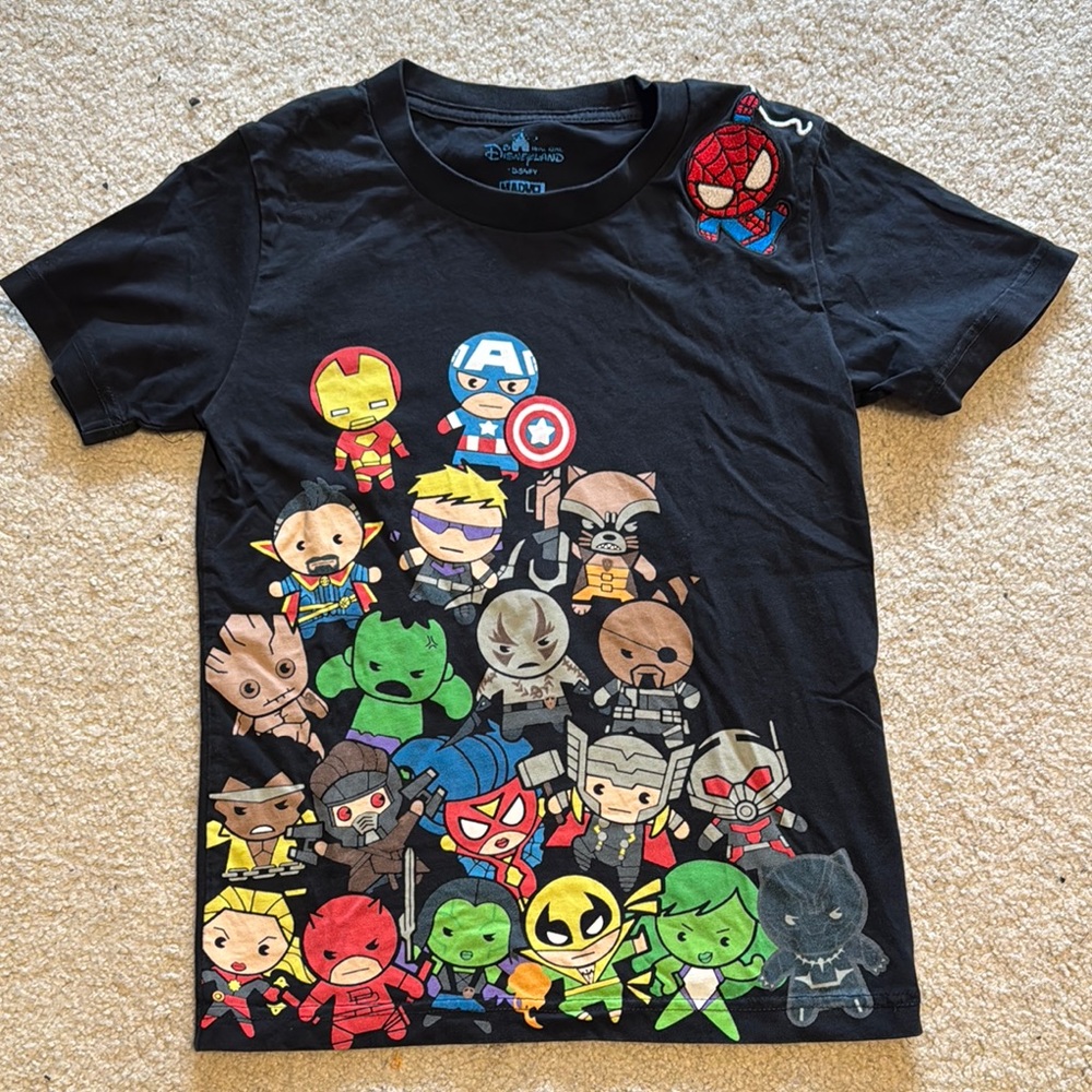 Black T-Shirt with Marvel Superhero Characters